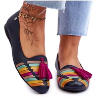 Baleriny - Baleriny Maciejka Skórzane Z Frędzlami Granatowe 04016-17 wielokolorowe - miniaturka - grafika 1