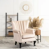 Fotele - Mebel Elite Fotel Uszak Wypoczynkowy MALLO Beżowy Welurowy Nowoczesny Glamour - miniaturka - grafika 1