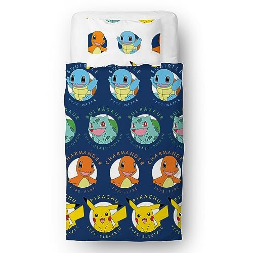 Character World Pokemon Oficjalnie licencjonowany zestaw poszewek na kołdrę dla dzieci Pikachu Gotta Design dwustronna 2-stronna pościel z pasującą poszewką na poduszkę, zestaw na pojedyncze łóżko