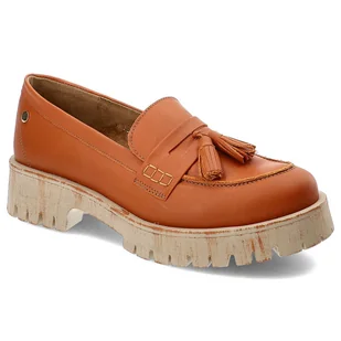 Pomarańczowe Półbuty Maciejka Wygodne Skórzane Buty Damskie - Półbuty damskie - miniaturka - grafika 1