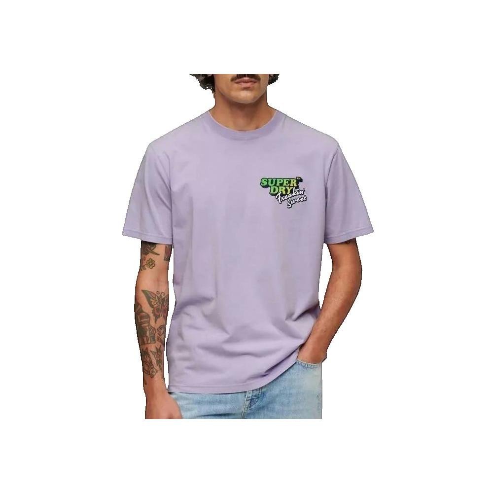Superdry Neon Travel Chest Luźny T-shirt z krótkim rękawem w kolorze fioletowym