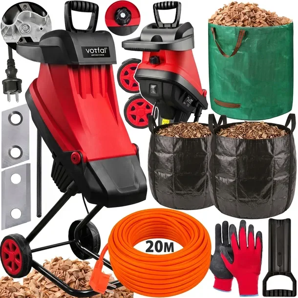 Rozdrabniacz Elektryczny Do Gałęzi Rębak 45mm 2x Kosz + Kabel + Worek 272l