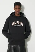 Bluzy męskie - Alpha Industries bluza College Hoody męska kolor czarny z kapturem z nadrukiem 146331 - miniaturka - grafika 1