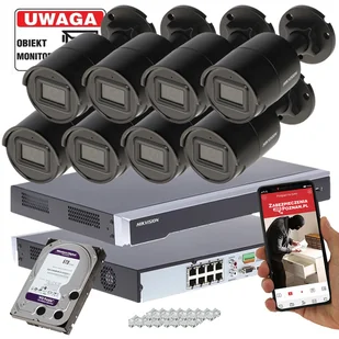 Monitoring zewnętrzny zestaw 8 kamer Hikvision IP DS-2CD2086G2-IU(2.8MM)(C)(BLACK) ACUSENSE DARKFIGHTER 8Mpx PoE - Zestawy do monitoringu - miniaturka - grafika 1