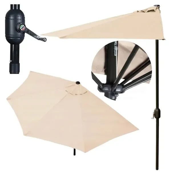 Parasol Ogrodowy Półparasol Ścienny Składany Na Taras Balkonowy 2,7m Beżowy