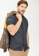 Koszule męskie - Szara koszula męska z krótkim rękawem, Slim Fit, K-GOSIN - Volcano - miniaturka - grafika 1