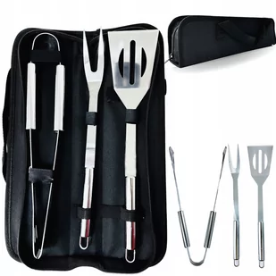 AKCESORIA 3W1 PRZYBORY DO GRILLA NARZĘDZIA GRILOWE ZESTAW BBQ STALOWE +ETUI - Akcesoria do grilla - miniaturka - grafika 1