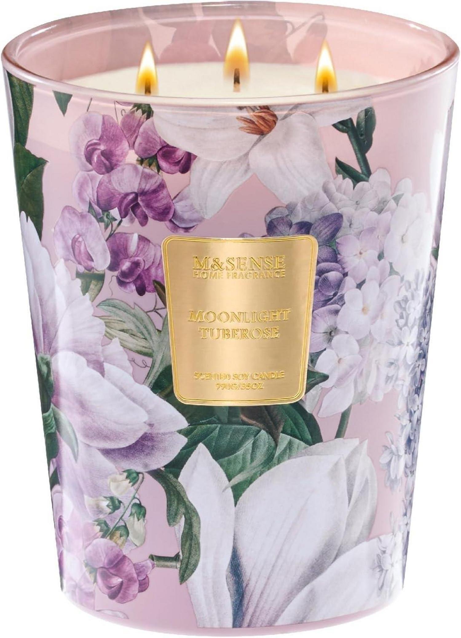 Świeca zapachowa tuberoza w szkle 3-knotowa 990g Świeca do aromaterapii 150h palenia
