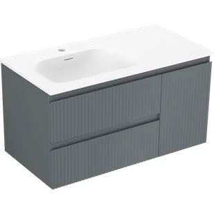 Mexen Rivel szafka łazienkowa 90 cm z umywalką Vela lewą, 2S, 1D, ryflowana, grafit mat/biała mat - 91A23-09047-3-BBFFF66-W23L01 - Szafki łazienkowe - miniaturka - grafika 1