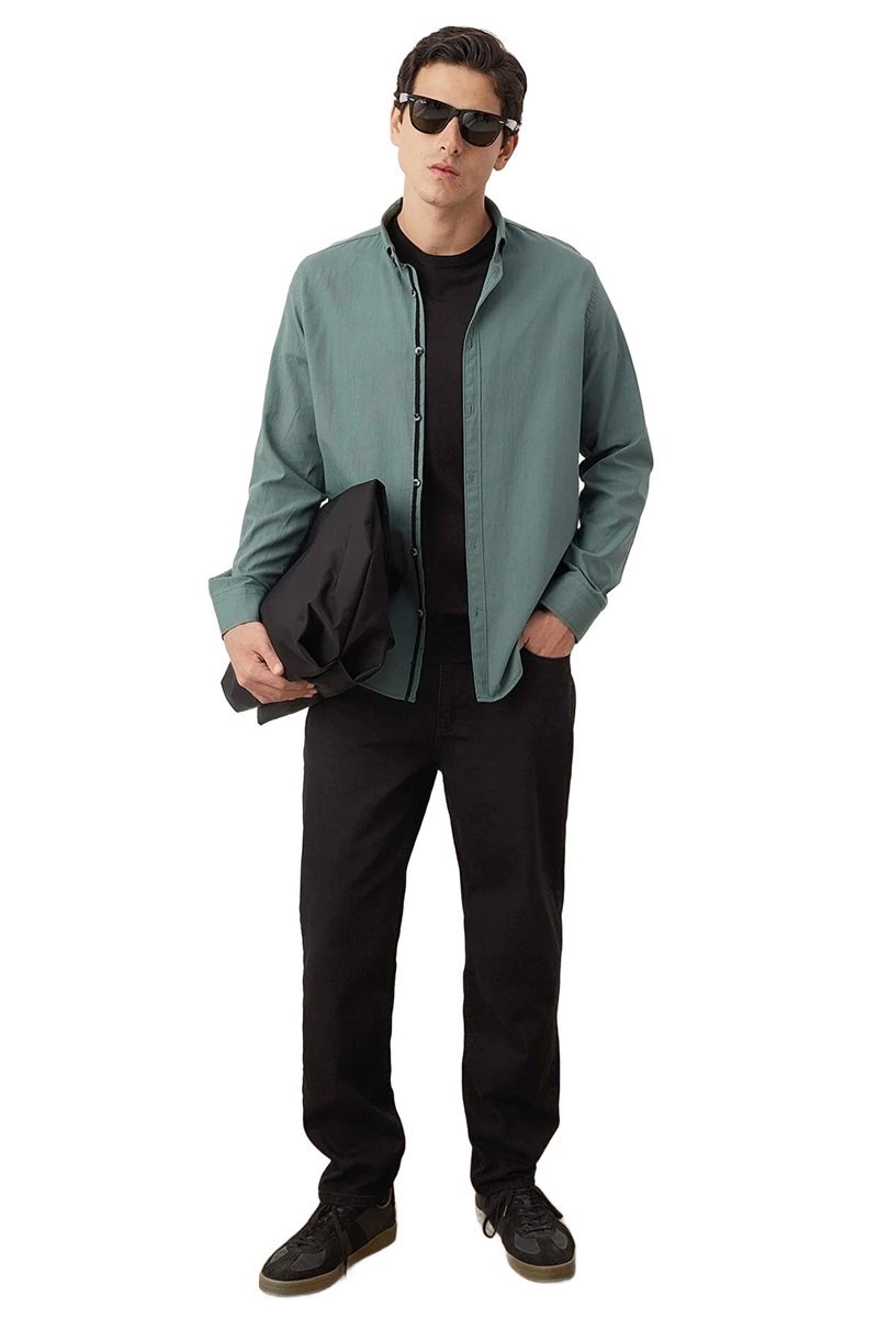 TRENDYOL MAN MĘSKA KOSZULA CASUAL Z DŁUGIM RĘKAWEM W KOLORZE ZIELONYM L 5DA