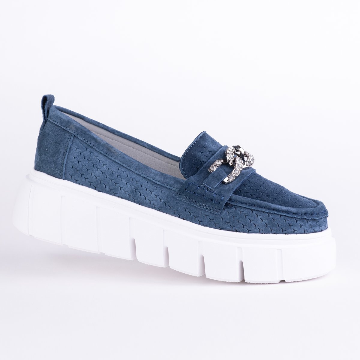 Mokasyny damskie ażurowe GOODIN GD-FT-127 skóra zamsz ażurek niebieski 38