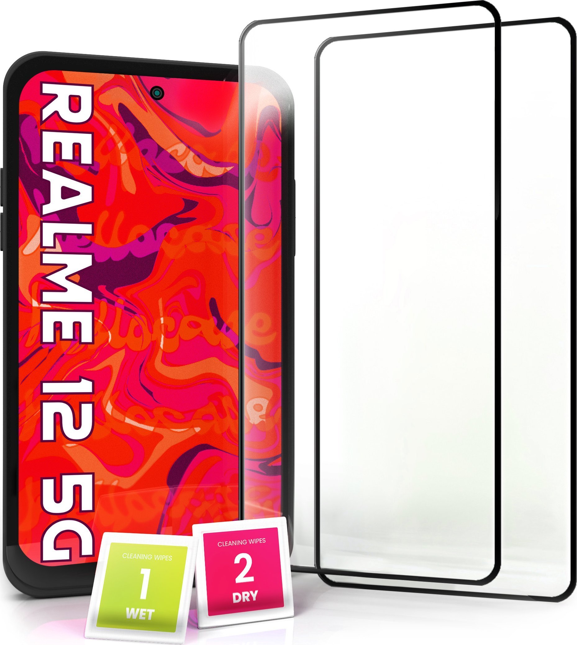Hello Case 2-pak Szkło Hartowane do Realme 12 5G Ochronne Pełne Na cały ekran 5D 9H