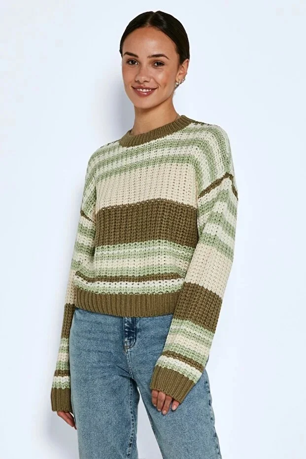 NOISY MAY SWETER DAMSKI W PASKI Z GRUBEJ DZIANINY W KOLORZE KHAKI XS 5IA