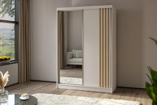 AGMAT Lugo szafa z drzwiami przesuwnymi, szafa z 2 drzwiami i lustrem, nowoczesna szafa w kolorze: biały / biały, szafa w rozmiarze: 150 x 216 x 61 cm - Szafy - miniaturka - grafika 1