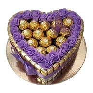 Zestawy upominkowe - Prezent na 35 Urodziny. Tort ze słodyczy w kształcie serca Ferrero Rocher, Merci i lawendowymi różami - miniaturka - grafika 1