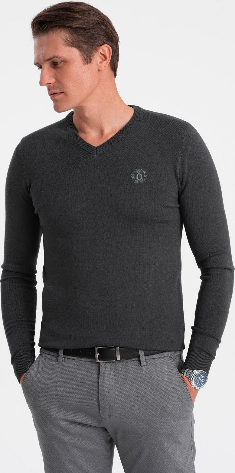 Ombre Clothing Klasyczny sweter męski Launcebuz grafitowy S