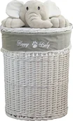 Kosze na bieliznę - Kosz na pranie Kosz na pranie Skrzynia na pranie Wiklinowy okrągły biały Pokrywa z miękkim słonikiem Pokrywa 60L D.39 H.55 - miniaturka - grafika 1