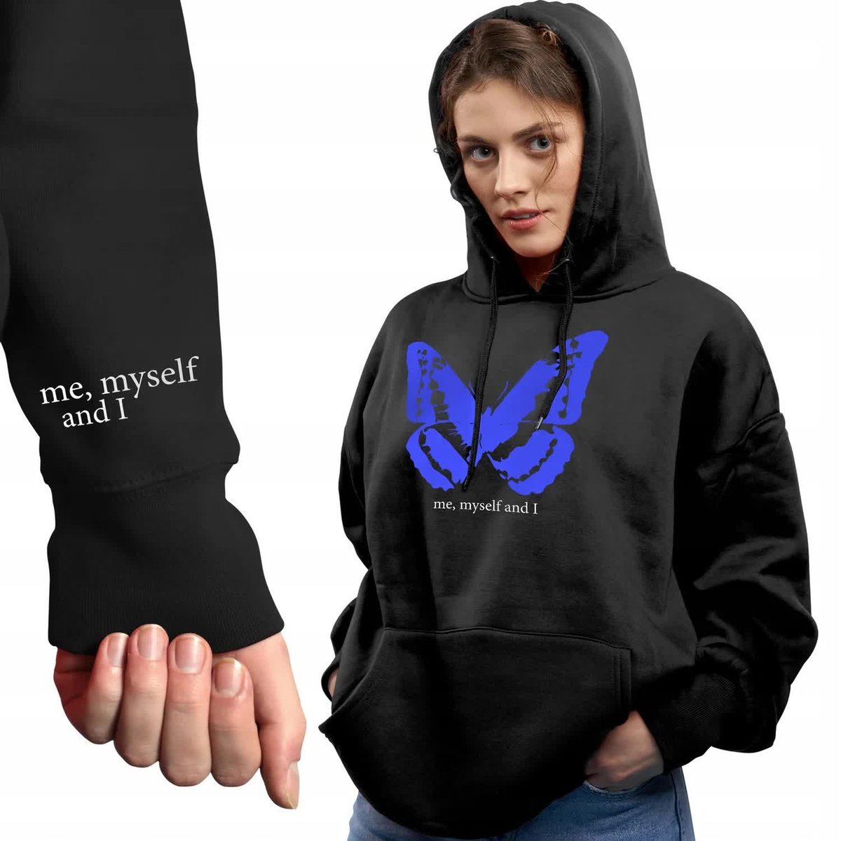Czarna Bluza Damska Z Kapturem ME MYSELF AND I Rozmiar L WIELE WZORÓW