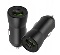 Ładowarki samochodowe - SZYBKA ŁADOWARKA SAMOCHODOWA USB-C + USB CZARNA - miniaturka - grafika 1