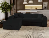 Narożniki - Sofa narożna z funkcją spania Santorini - Sofa 250 cm z funkcją spania, narożnik w kształcie litery L, rozkładana sofa - Lewa - Czarny & Poso 135 - miniaturka - grafika 1