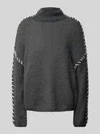 Swetry damskie - Sweter z dzianiny o kroju oversized ze stójką model ‘CHOCA’ - miniaturka - grafika 1