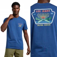 Koszulki męskie - Lee GRAPHIC TEE Drama Blue NIEBIESKI BAWEŁNIANY T-SHIRT KOSZULKA NADRUK L - miniaturka - grafika 1