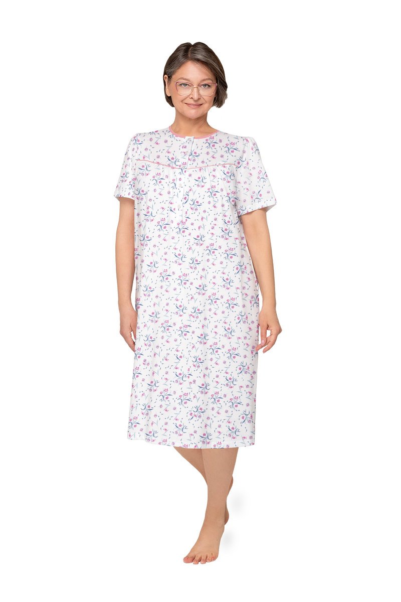 KOSZULA NOCNA DAMSKA 3XL KRÓTKI RĘKAW BAWEŁNIANA ROZPINANA RÓŻOWA