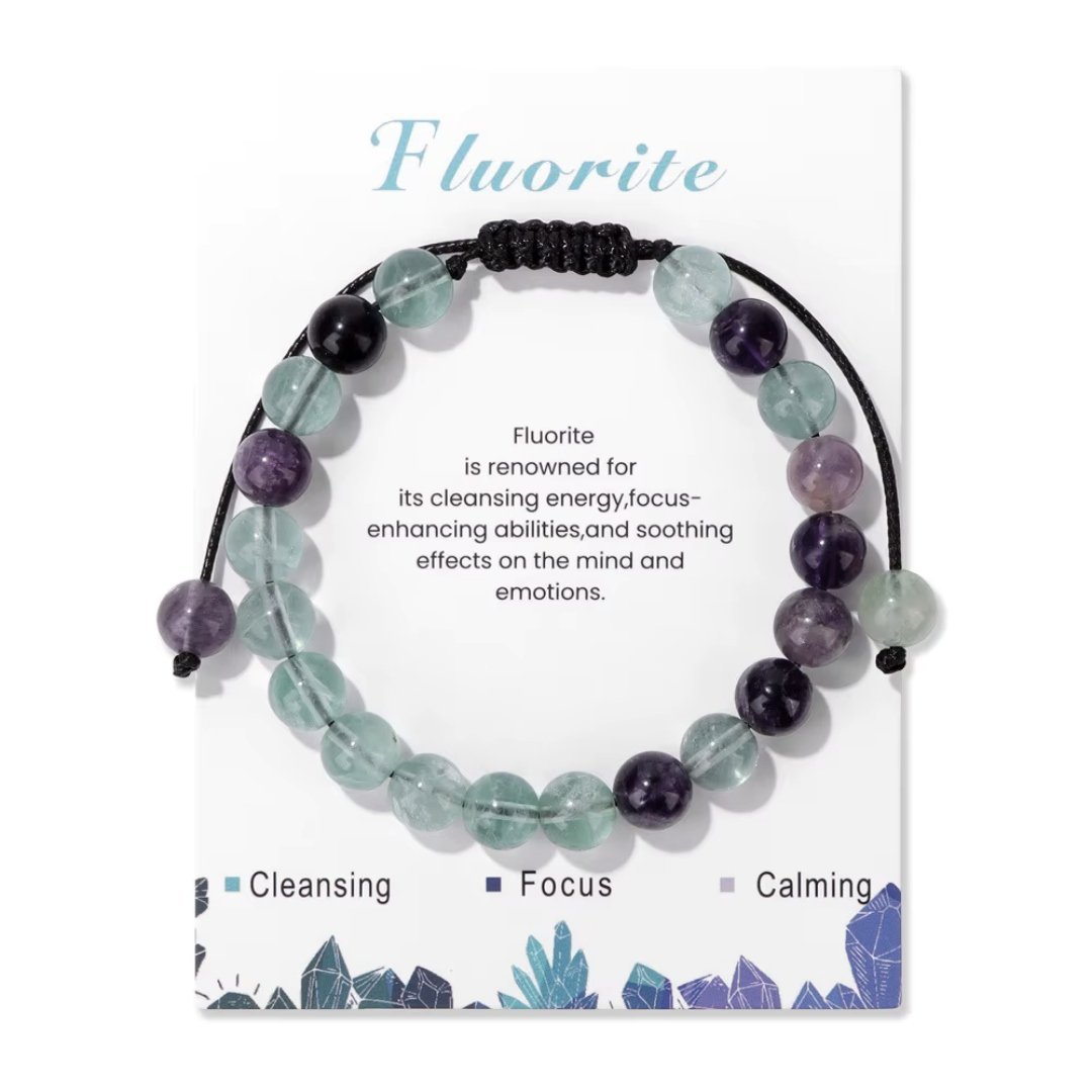 Bransoletka Regulowana z Kamienia Naturalnego Fluoryt Amulet Koncentracji