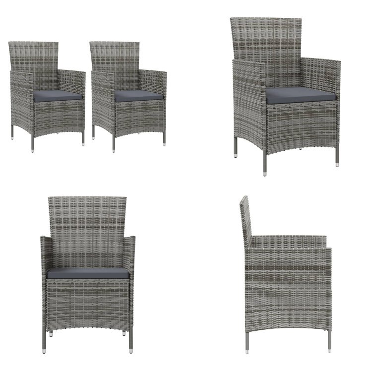 vidaXL Krzesła ogrodowe z poduszką 2 szt. Poly Rattan Grey - Krzesło ogrodowe - Krzesła ogrodowe - Krzesło zewnętrzne - Fotel