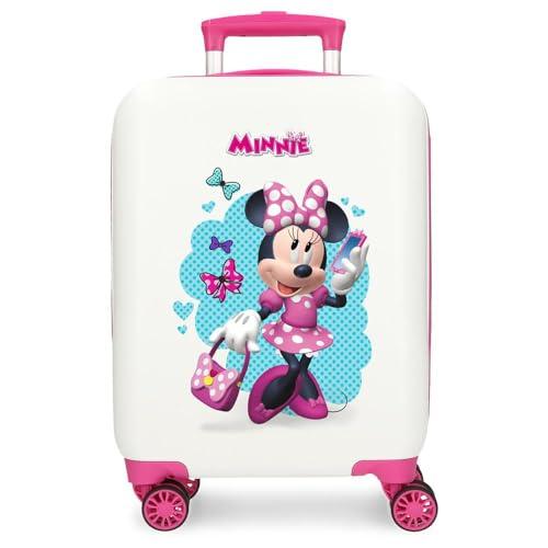 Joumma Disney Minnie dobry nastrój walizka kabinowa biała 33 x 50 x 20 cm sztywne tworzywo ABS boczne zapięcie szyfrowe 28,4 l 2 kg 4 koła podwójny bagaż ręczny, biała, walizka kabinowa