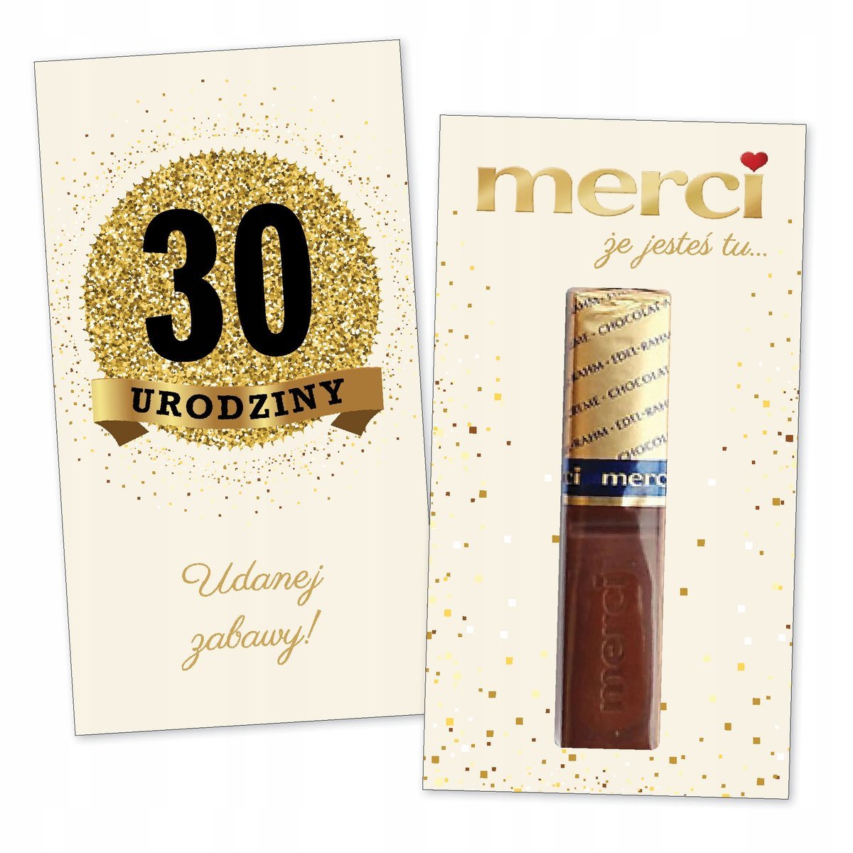 10x PODZIĘKOWANIA NA 30 URODZINY DLA GOŚCI merci lat - premium - KREMOWY