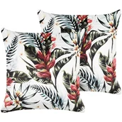 Poduszki dekoracyjne - Zestaw 2 poduszek dekoracyjnych w liście 45 x 45 cm zielona z czerwonym EDELWEISS - miniaturka - grafika 1