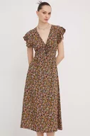 Sukienki - Billabong sukienka kolor brązowy midi rozkloszowana - miniaturka - grafika 1