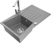 Zlewozmywaki z baterią - Mexen Cesar zlewozmywak granitowy 1-komorowy z ociekaczem i baterią kuchenną Rita, szary - 6514-71-670300-00 - miniaturka - grafika 1