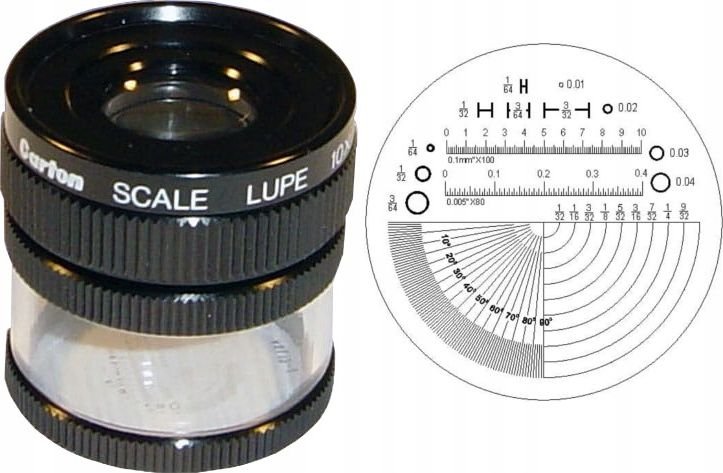 Carton Lupa x10 z podziałką skala 0,1mm i regul. ostrości