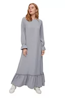 Sukienki - Trendyol Modest Damska sukienka Trendyol Woman Design Maxi Ruffle Hem Crew Neck Woven, szary, 40 - miniaturka - grafika 1