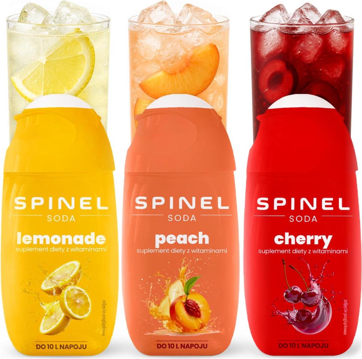 3x SYROP SPINEL SODA DO SATURATORA LEMONIADA BRZOSKWINIA WIŚNIA DO 10L