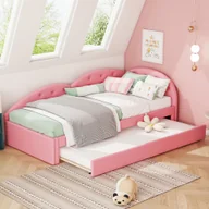 Sofy i kanapy - Łóżko tapicerowane Flieks sofa rozkładana 90x200cm, łóżko dziecięce, łóżko młodzieżowe, sofa rozkładana ze stelażem, łóżko dzienne, łóżko dla gości, łóżko pojedyncze, PU, różowy - miniaturka - grafika 1