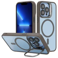 Etui i futerały do telefonów - Etui Cadorabo do Apple iPhone 12 / 12 PRO w kolorze GREY kompatybilne z MagSafe i funkcją podstawki wraz z ochroną obiektywu aparatu - Hybrydowe etui ochronne z silikonową krawędzią TPU i wytrzymałym tyłem - miniaturka - grafika 1