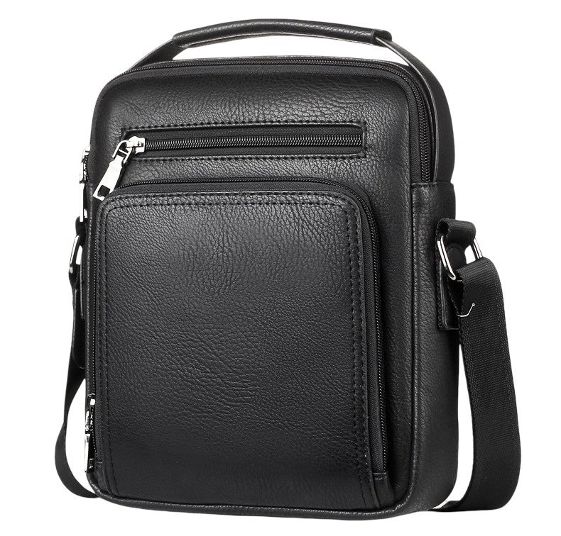 TORBA MĘSKA NA RAMIĘ SKÓRZANA CZARNA SASZETKA DO RĘKI Z KIESZENIĄ