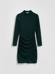 Reserved - Błyszcząca sukienka z drapowaniem - morski - Sukienki - miniaturka - grafika 1