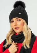 Czapki damskie - Damska czapka z futerkowym pomponem czarna - Wittchen - miniaturka - grafika 1