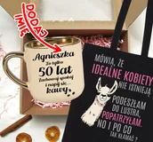 Gadżety dla niej i dla niego - Zestaw prezentowy na 50 urodziny - kubek na 50 z imieniem oraz torba - miniaturka - grafika 1