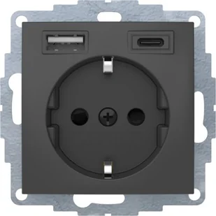 Berker Gniazdo z ładowarką B.Kwadrat/B.3/B.7 USB A+C 2.4/3.0 A - antracyt - Gniazdka elektryczne - miniaturka - grafika 1