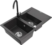 Zlewozmywaki z baterią - Mexen Gaspar zlewozmywak granitowy 1,5-komorowy z ociekaczem i baterią kuchenną Telma, czarny nakrapiany - 6507-76-670200-70 - miniaturka - grafika 1