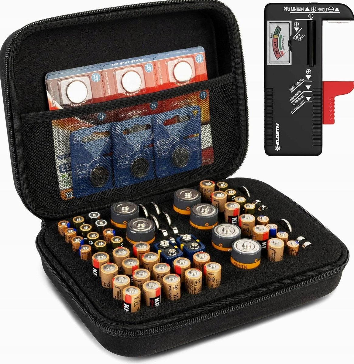 ETUI ORGANIZER NA BATERIE 64 SZTUKI TESTER ZASILANIE ZASOBNIK