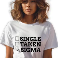 Zestawy upominkowe - BIAŁA KOSZULKA DAMSKA Krótki Rękaw SINGLE, TAKEN, SIGMA Zabawne Wz - XXL - miniaturka - grafika 1