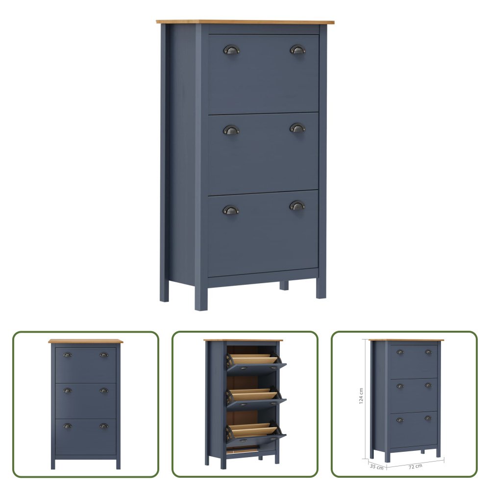 The Living Store Szafka na buty Hill Grey 72x35x124 cm lite drewno sosnowe