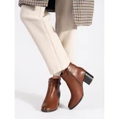 Botki damskie - Brązowe skórzane botki damskie na słupku Sergio Leone - miniaturka - grafika 1