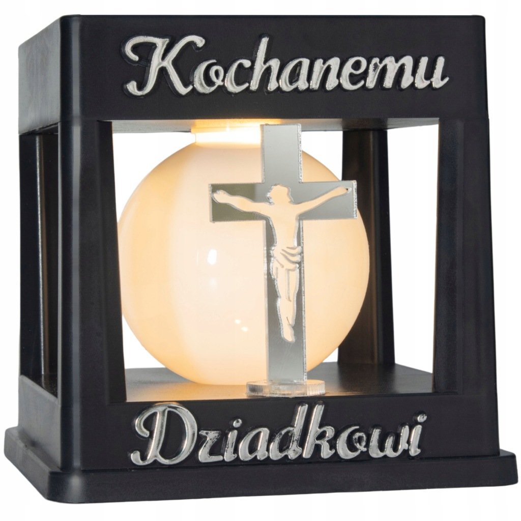 ZNICZ SOLARNY LED LAMPION NA GRÓB STATUETKA NA CMENTARZ Z KRZYŻEM DZIADKA
